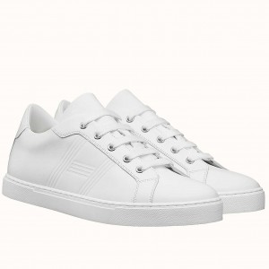 Hermes Men's Avantage Sneakers In White Calfskin