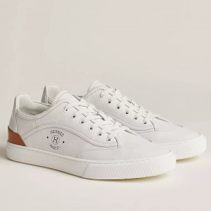 Hermes Men's Get Sneakers in White Calfskin