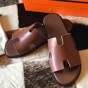 Hermes Men's Izmir Sandals In Brown Swift Calfskin