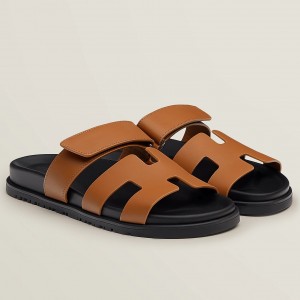 Hermes Men's Chypre Sandals in Brown Calfskin