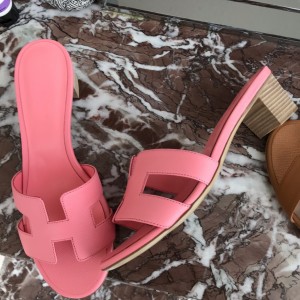 Hermes Oasis Slide Sandals 50mm In Pink Epsom Calfskin