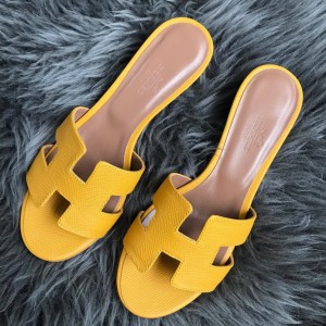 Hermes Oasis Slide Sandals 50mm In Yellow Epsom Calfskin