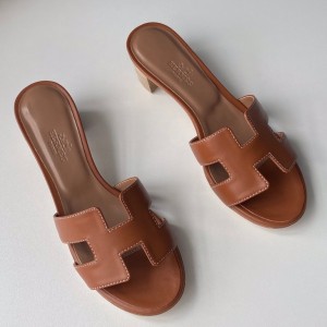 Hermes Oasis Slide Sandals 50mm In Gold Swift Calfskin