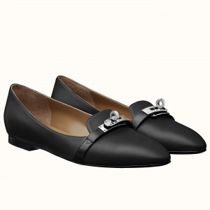 Hermes Pegase Ballerina Flats In Black Calfskin