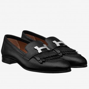 Hermes Women's Royal Loafers In Black Calfksin