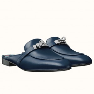 Hermes Oz Mules In Dark Blue Calfskin