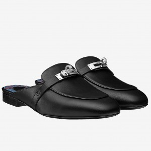 Hermes Oz Mules In Black Calfskin