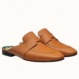 Hermes Catena Mules In Brown Calfskin