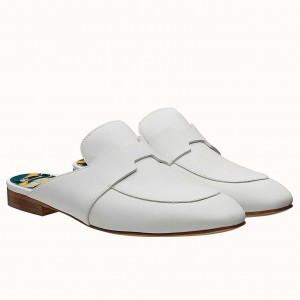 Hermes Catena Mules In White Calfskin