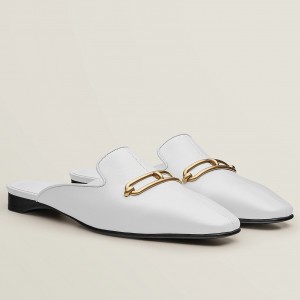 Hermes Esmee Mules in White Calfskin