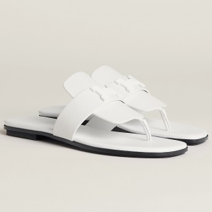 Hermes Galerie Sandals In White Calfskin