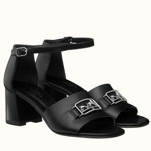 Hermes Viaggio 60MM Sandals In Black Calfskin