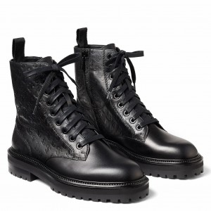 Jimmy Choo Cora Flat Combat Boots In Black Leather