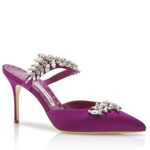 Manolo Blahnik Lurum Crystal 90mm Mules In Purple Satin