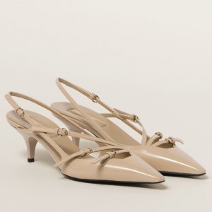 Miu Miu Slingback Pumps 55mm in Sand Patent Leather with Buckles