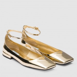 Prada Ballerinas In Gold Metallic Leather