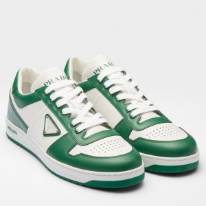 Prada Men's Downtown Sneakers in White and Green Leather