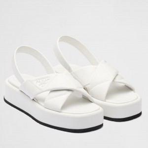 Prada Flatform Sandals In White Quilted Nappa Leather