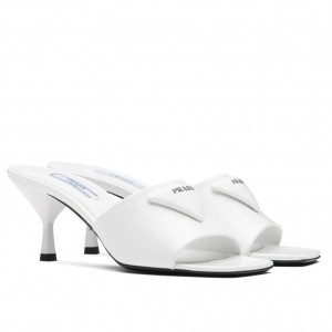 Prada Heeled Slide Sandals 65mm In White Leather