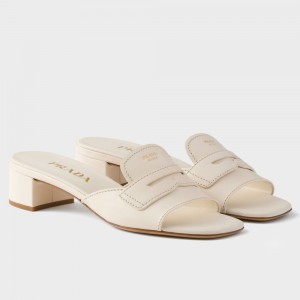 Prada Heeled Slides 35mm in White Calfskin