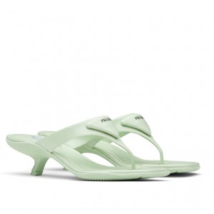 Prada Heeled Thong Sandals In Aqua Brushed Leather