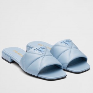 Prada Women's Slides Sandals In Light Blue Nappa Leather