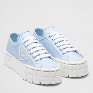 Prada Double Wheel Sneakers In Blue Nylon Gabardine