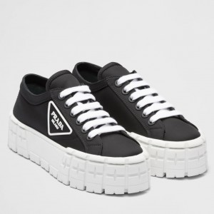 Prada Double Wheel Sneakers In Black Nylon Gabardine