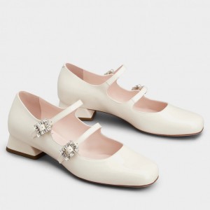 Roger Vivier Tres Vivier Strass Buckle Mini Babies Ballerinas in White Patent Leather