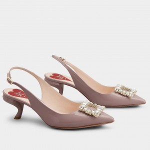 Roger Vivier Virgule Strass Buckle Slingback Pumps in Violet Patent Leather