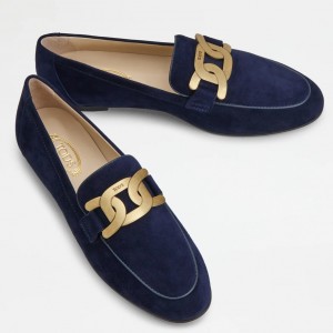 Tod's Women's Kate Loafers In Blue Suede Leather