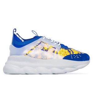 Versace Women's Blue Chain Reaction Sneakers With Baroque Print