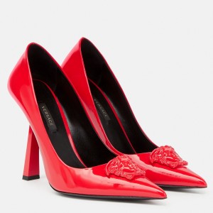 Versace La Medusa Pumps 105mm In Red Patent Leather
