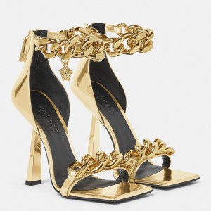 Versace Medusa Chain Sandals 110mm In Gold Leather
