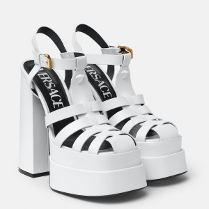 Versace La Medusa Platform Sandals In White Calfskin
