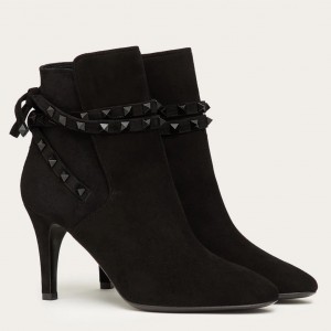Valentino Rockstud Flair 85MM Ankle Boots In Black Suede