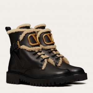 Valentino VLogo Combat Boots with Shearling Lining