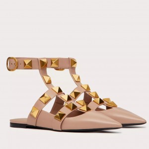 Valentino Roman Stud Ballet Flats In Powder Calfskin