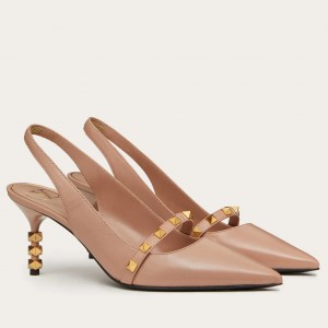 Valentino Beige Rockstud Slingback Pumps With 70mm Sculpted Heel