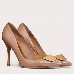 Valentino One Stud Pumps 100mm In Rose Cannelle Patent Calfskin