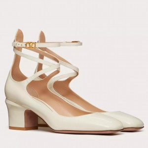 Valentino Garavani Tan-Go Pumps 60mm In White Patent Leather