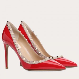 Valentino Rockstud Pumps 100mm In Red Patent Leather