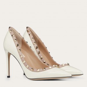 Valentino Rockstud Pumps 100mm In White Patent Leather