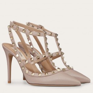 Valentino Rockstud Ankle Strap Pumps 100mm In Poudre Calfskin