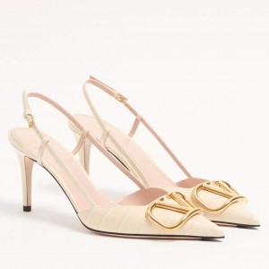 Valentino Vlogo Slingback Pumps 80mm in White Croc-embossed Leather