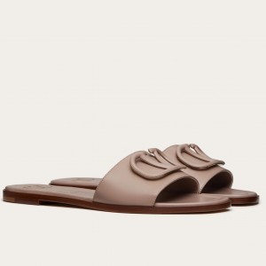 Valentino VLogo Signature Flat Slides In Poudre Calfskin