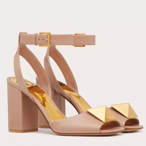 Valentino One Stud Sandals 90mm In Rose Cannelle Calfskin