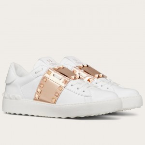 Valentino Women's Rockstud Untitled Sneakers with Gold Stripe