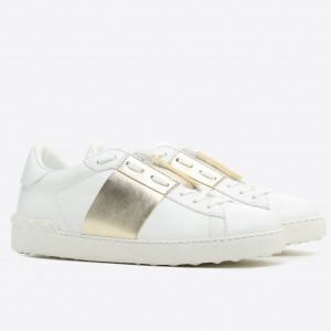 Valentino Women's Open Sneakers with Gold Metallic Stripe 