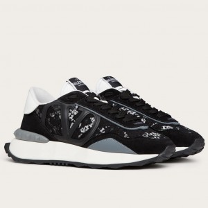 Valentino Women's Lacerunner Sneakers in Black Lace and Mesh 